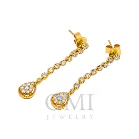 14K GOLD ROUND DIAMOND CLUSTER DROP EARRINGS 0.90 CT