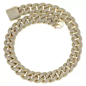 18mm Iced Cuban Link Chain in Yellow Gold