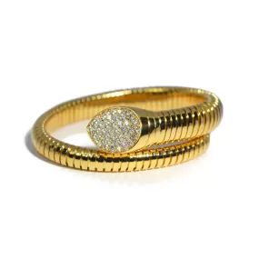 AFJ Gold Collection - Tubogas Cuff Bracelet with Diamonds, 18k Yellow Gold