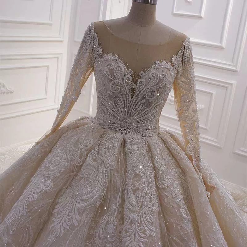 AM649 Luxury ball gown illusion Princess cut wedding dress