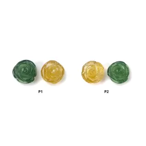 Antigorite SERPENTINE & Yellow CITRINE Gemstone Carving : 31.45cts Natural Untreated Unheated Gemstone Hand Carved FLOWER 15mm - 17mm 2pcs