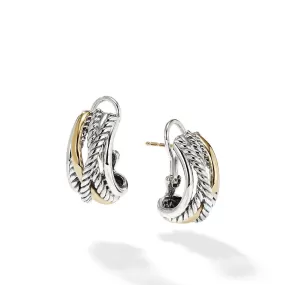 Crossover Shrimp Earrings in Sterling Silver with 14K Yellow Gold