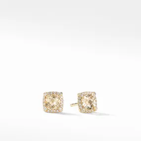 David Yurman Chatelaine Pave Bezel Stud Earrings in 18K Yellow Gold with Champagne Citrine