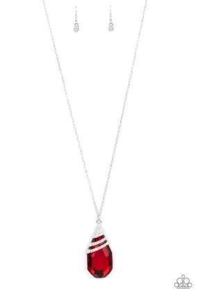 Demandingly Diva Red and White Rhinestone Pendant Necklace - Paparazzi Accessories