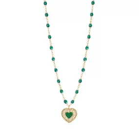 Emerald Lace Heart Necklace, Yellow Gold, 16.5"