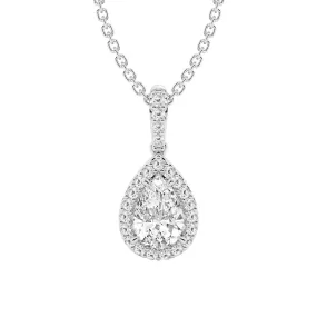 Fancy Pear Shape Halo Moissanite Pendant Necklace