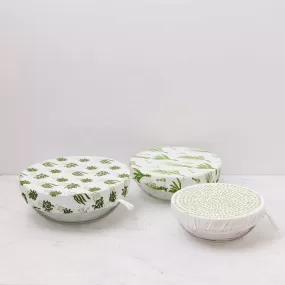 Herbs Green blu Kitchen Food Storage Covers (Set of 3 )