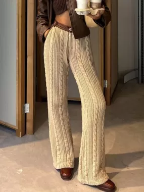 High Waist Solid Knit Wide Leg Pants