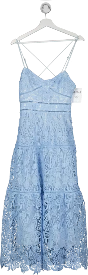 Karen Millen Blue Chemical Lace Strappy Back Midi Dress UK 10