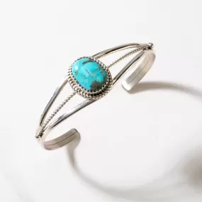 Kingman Turquoise Round Navajo USA Native American Made 925 Sterling Silver Cuff