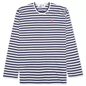 Little Red Heart Striped L/S T-Shirt - Navy/White