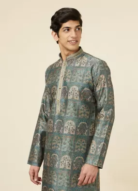 Manyawar Marble Blue Tree Of Life Print Kurta Set