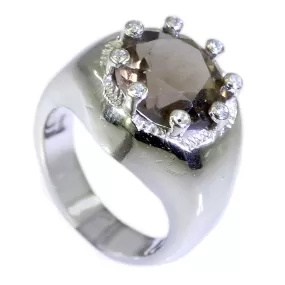 Natural Gem Smoky Quartz 925 Sterling Silver Ring Laser Cut Jewelry