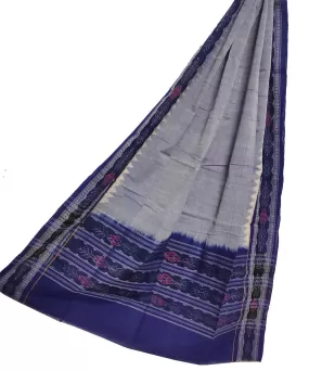 Navy blue handwoven cotton sambalpuri dupatta