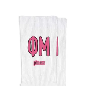 Phi Mu Sorority Crew Socks with Name and Letters in Sorority Colors