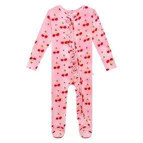 Posh Peanut Very Cherry Ruffled Zippered Footie