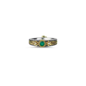 VALLETTA PRIMROSE TENDRIL FANCY BEZEL EMERALD RING